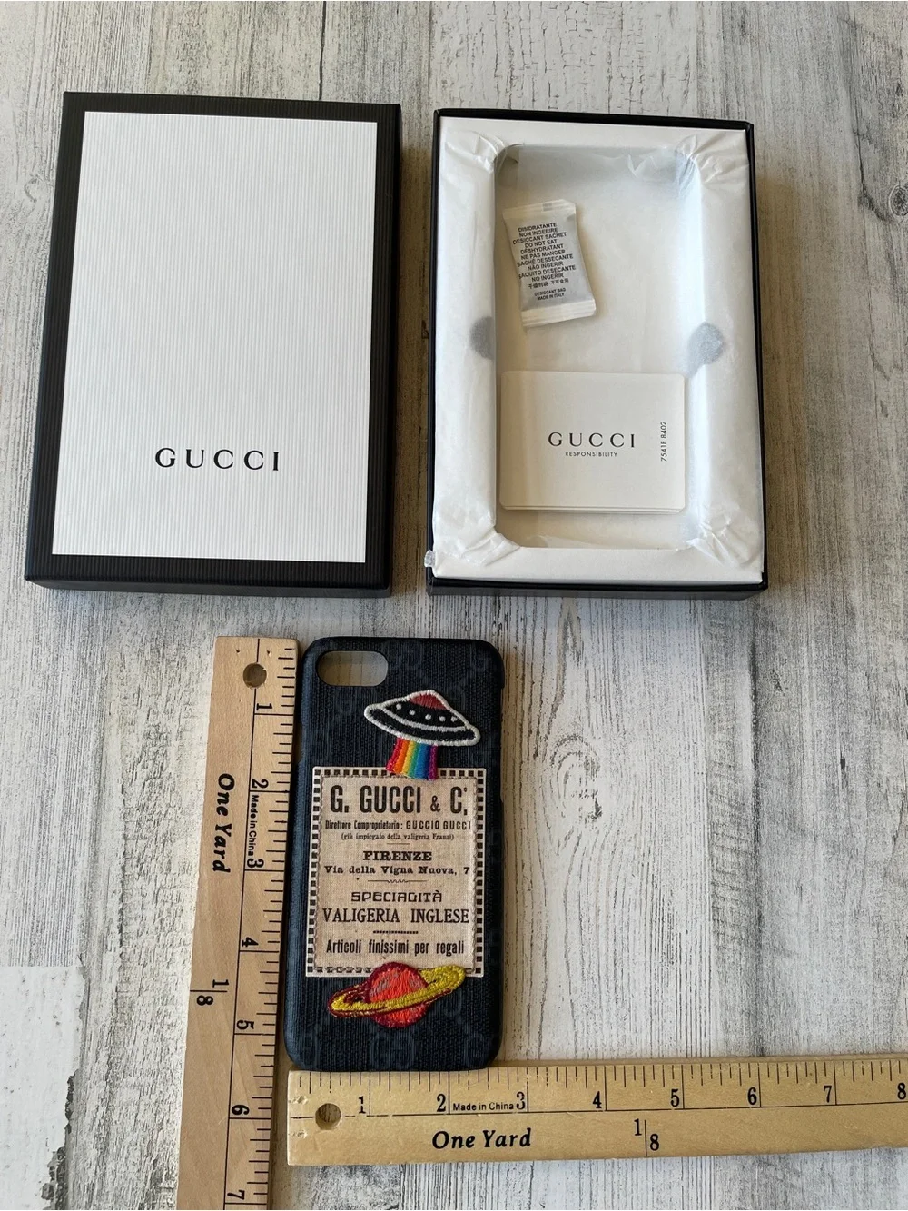 Gucci Black Embroidered UFO & Planet Patch GG IPhone 7/8/SE Case NEW